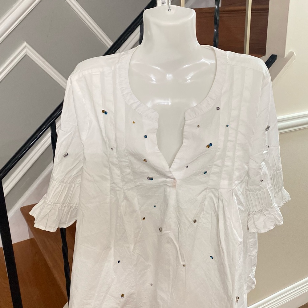 A.N.A. WHITE RHINESTONE EMBELLISHED BLOUSE